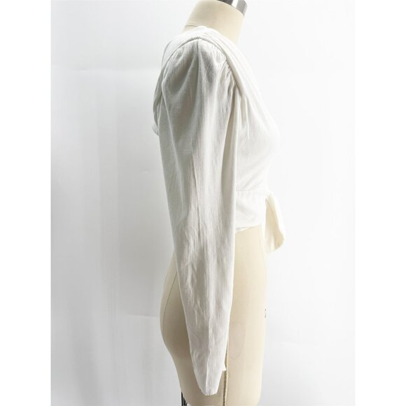 FREE PEOPLE 'Carmen' Long Puff Sleeve One Shoulder White Crop Top size Small - Picture 5 of 12